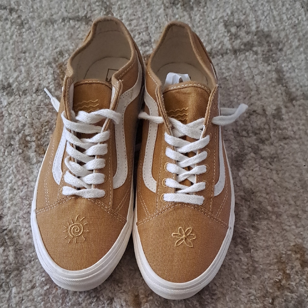Mustard Color Canvas Sneakers with White Laces